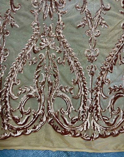 Esmeralda GOLD Sequins on Mesh Lace Fabric by the Yard - 10102