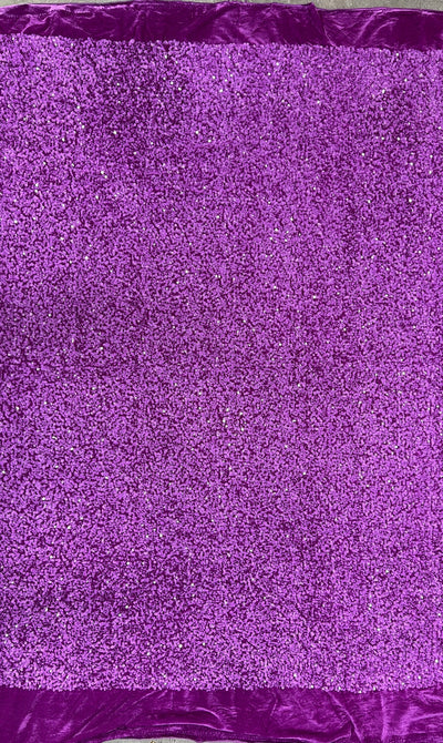 Stephanie ORCHID Overlap Sequins on MAGENTA Stretch Velvet Fabric by the Yard for Gowns, Apparel, Costumes, Crafts - 10185