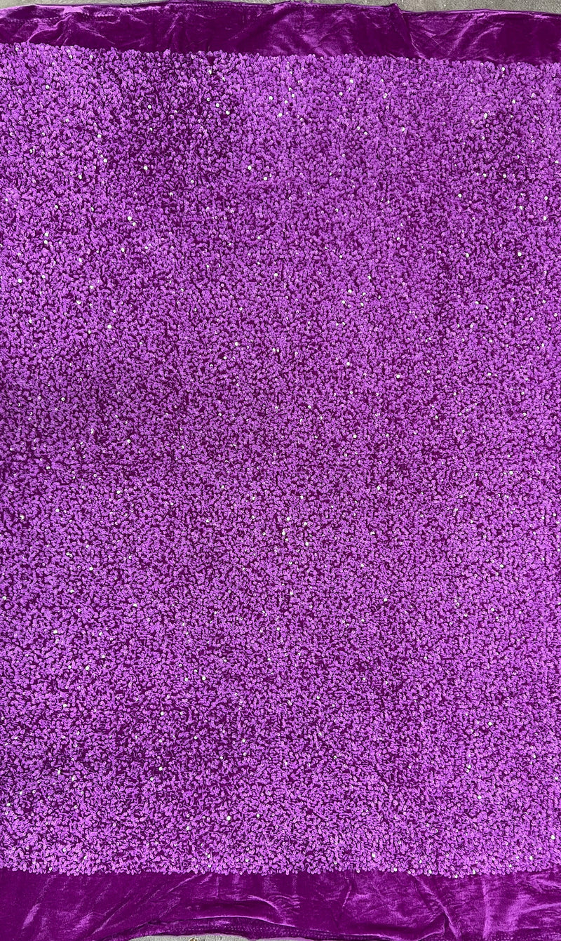 Stephanie ORCHID Overlap Sequins on MAGENTA Stretch Velvet Fabric by the Yard for Gowns, Apparel, Costumes, Crafts - 10185