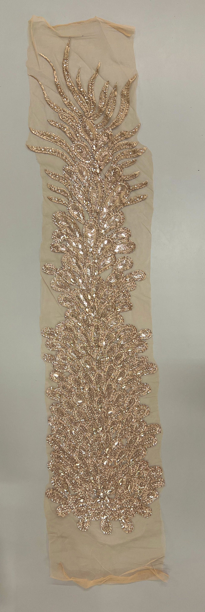 Gracie CHAMPAGNE Vegas Peacock Beaded Sequins Embroidered on Mesh Lace Fabric by Panel - 10012