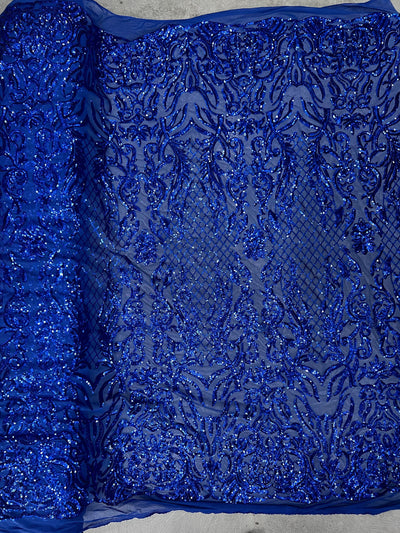 Phoebe ROYAL BLUE Sequins on Mesh Lace Fabric by the Yard - 10062