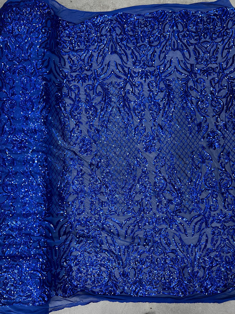 Phoebe ROYAL BLUE Sequins on Mesh Lace Fabric by the Yard - 10062