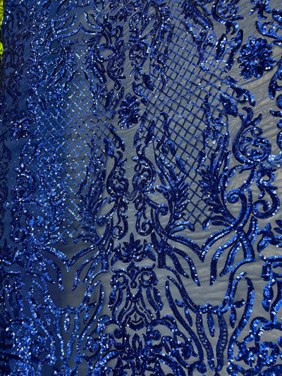 Phoebe ROYAL BLUE Sequins on Mesh Lace Fabric by the Yard - 10062