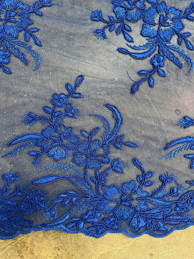 Callie ROYAL BLUE Polyester Floral Corsage Embroidery on Mesh Lace Fabric by the Yard - 10025