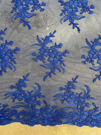 Callie ROYAL BLUE Polyester Floral Corsage Embroidery on Mesh Lace Fabric by the Yard - 10025