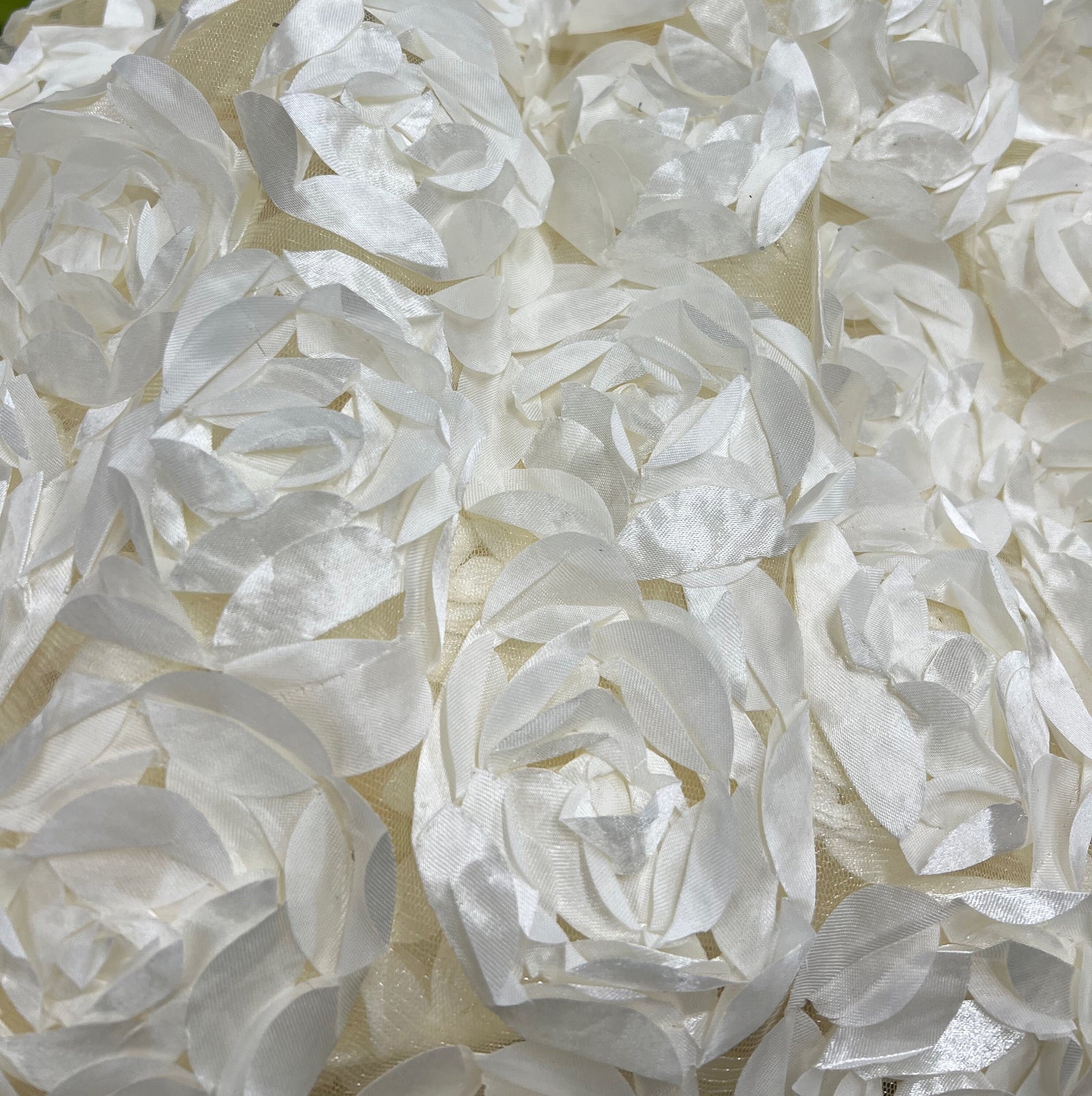 Maci IVORY 3D Floral Polyester Satin Rosette on Mesh Fabric by the Yard - 10057