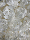Maci IVORY 3D Floral Polyester Satin Rosette on Mesh Fabric by the Yard - 10057