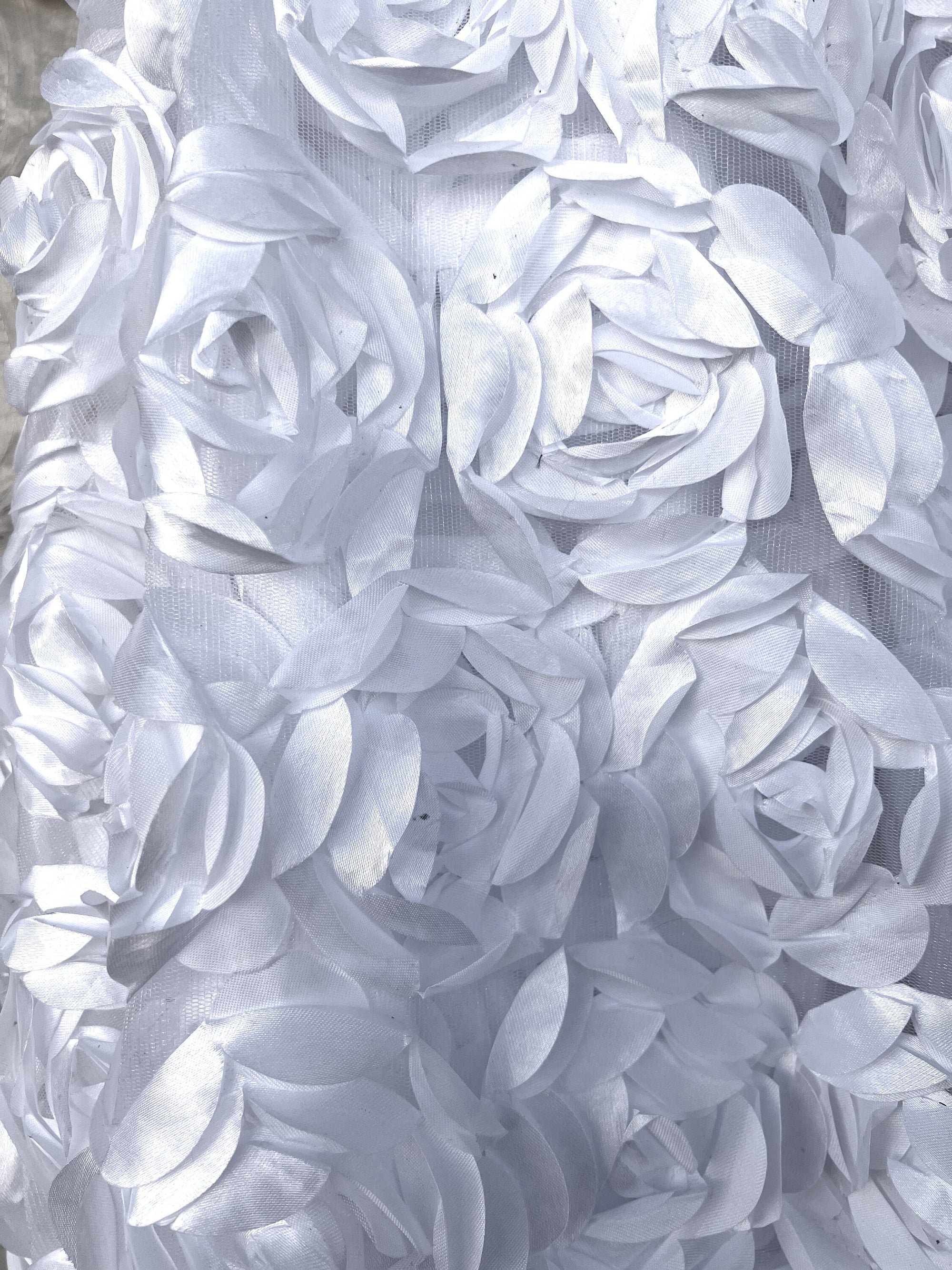 Maci WHITE 3D Floral Polyester Satin Rosette on Mesh Fabric by the Yard - 10057