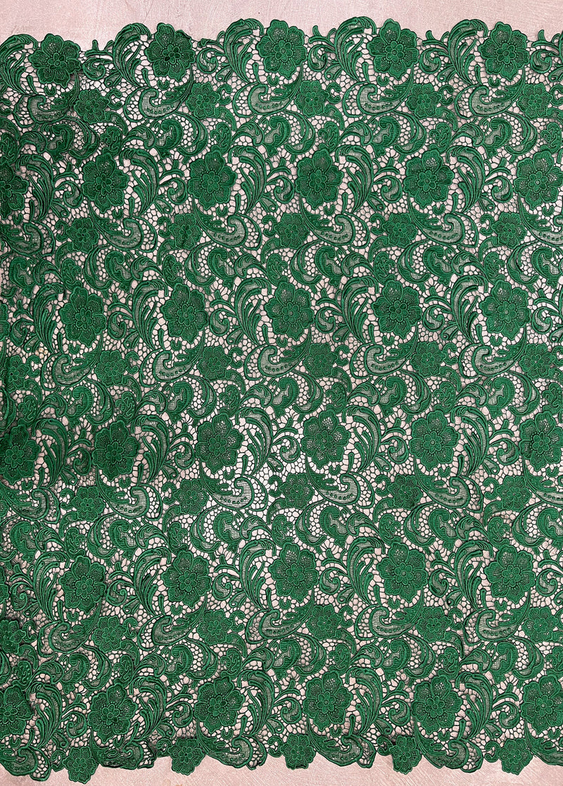 Maggie HUNTER GREEN Guipure Venice Medium Weight Lace Fabric by the Yard - 10019