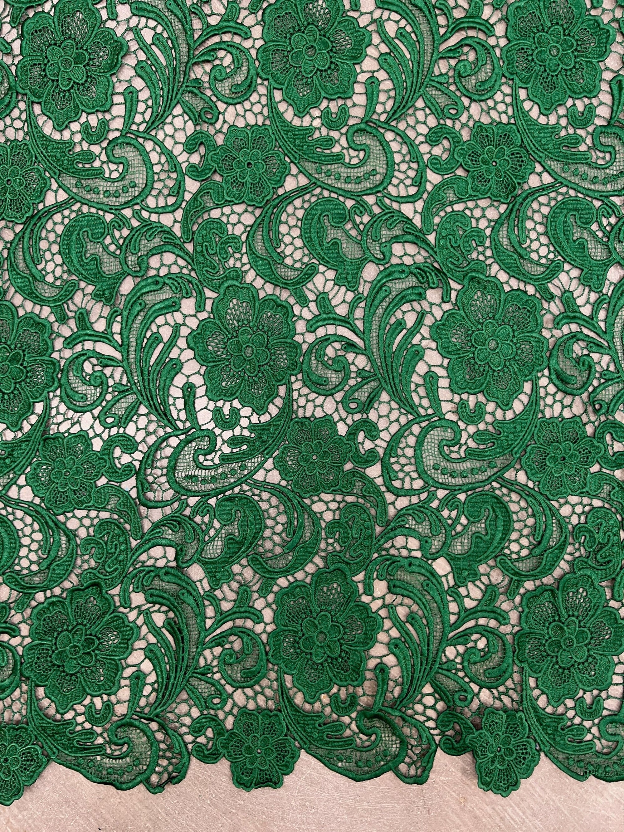 Maggie HUNTER GREEN Guipure Venice Medium Weight Lace Fabric by the Yard - 10019