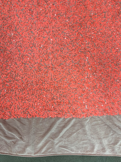 Stephanie CORAL Sequins on OLD ROSE Stretch Velvet Fabric by the Yard for Gowns, Dresses, Tops, Skirts, Costumes, Crafts - 10185