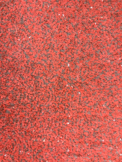 Stephanie CORAL Sequins on OLD ROSE Stretch Velvet Fabric by the Yard for Gowns, Dresses, Tops, Skirts, Costumes, Crafts - 10185