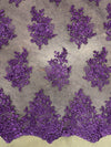 Brianna PURPLE Polyester Floral Embroidery with Sequins on Mesh Lace Fabric by the Yard - 10020