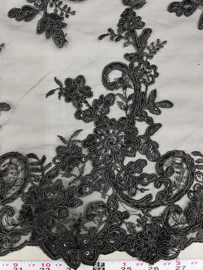 Tess BLACK Polyester Floral Embroidery with Sequins on Mesh Lace Fabric by the Yard - 10216