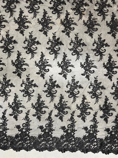 Tess BLACK Polyester Floral Embroidery with Sequins on Mesh Lace Fabric by the Yard - 10216