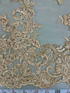 Tess CHAMPAGNE Polyester Floral Embroidery with Sequins on Mesh Lace Fabric by the Yard - 10216