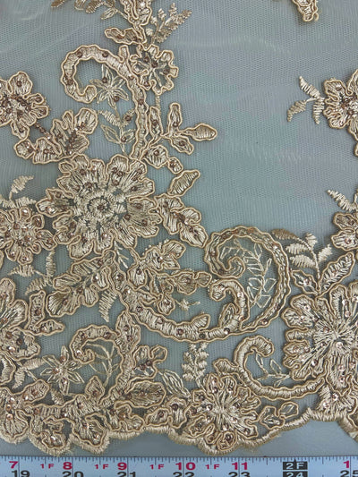 Tess CHAMPAGNE Polyester Floral Embroidery with Sequins on Mesh Lace Fabric by the Yard - 10216
