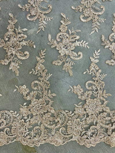 Tess CHAMPAGNE Polyester Floral Embroidery with Sequins on Mesh Lace Fabric by the Yard - 10216