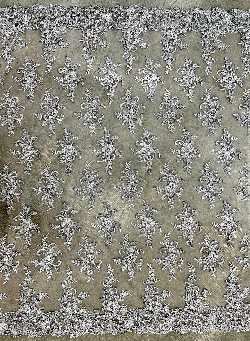 Tess GREY Polyester Floral Embroidery with Sequins on Mesh Lace Fabric by the Yard - 10216