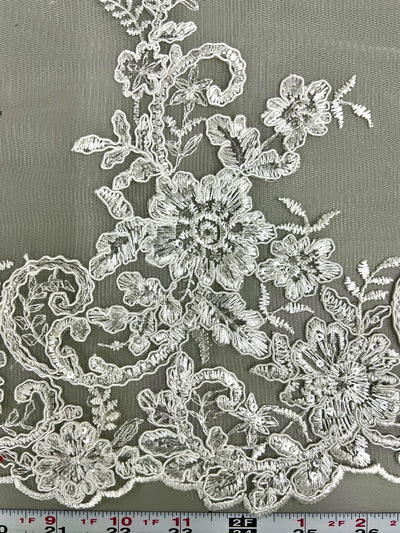Tess IVORY Polyester Floral Embroidery with Sequins on Mesh Lace Fabric by the Yard - 10216