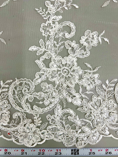 Tess IVORY Polyester Floral Embroidery with Sequins on Mesh Lace Fabric by the Yard - 10216