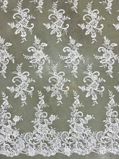 Tess IVORY Polyester Floral Embroidery with Sequins on Mesh Lace Fabric by the Yard - 10216