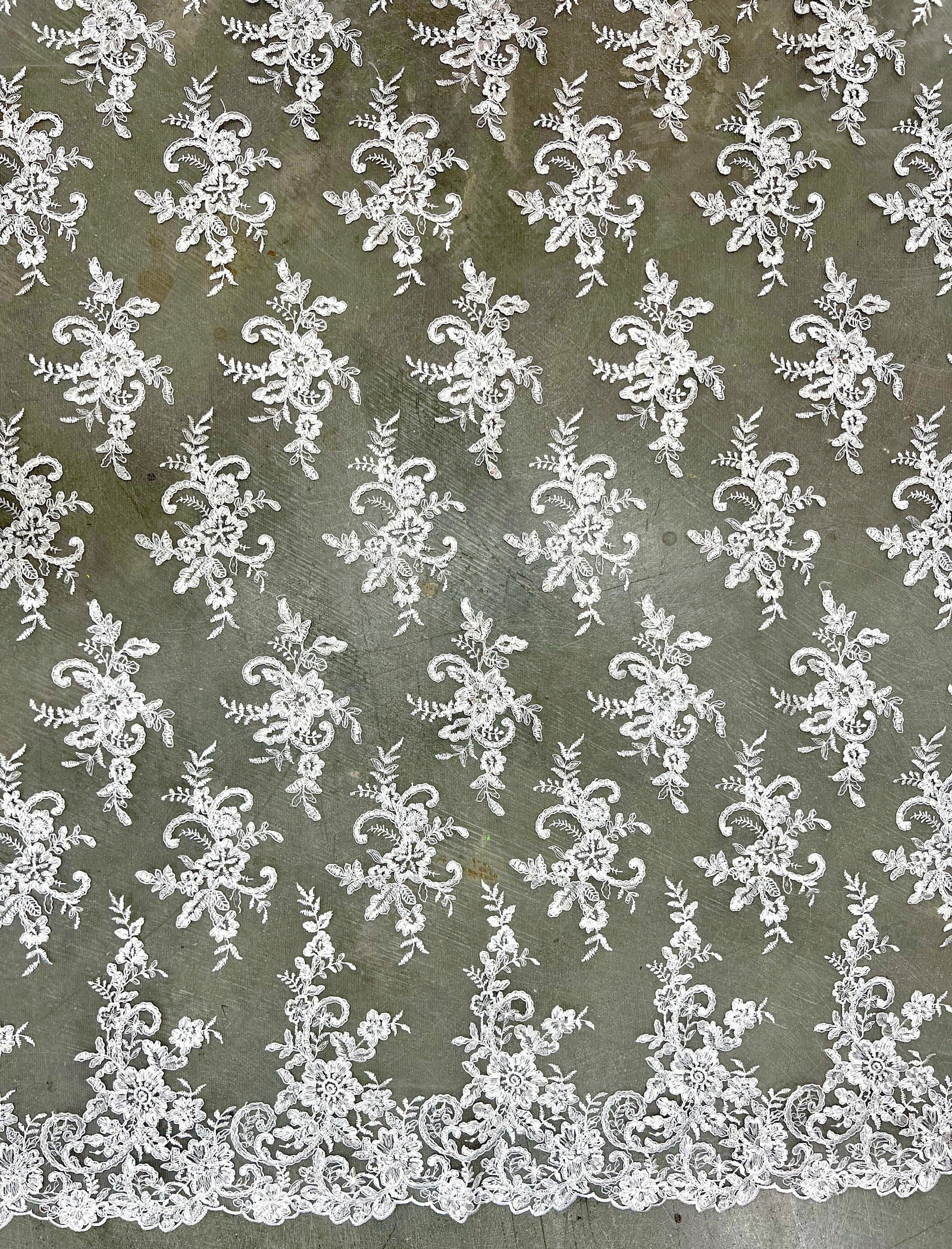 Tess IVORY Polyester Floral Embroidery with Sequins on Mesh Lace Fabric by the Yard - 10216