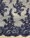 Tess NAVY BLUE Polyester Floral Embroidery with Sequins on Mesh Lace Fabric by the Yard - 10216