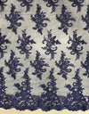 Tess NAVY BLUE Polyester Floral Embroidery with Sequins on Mesh Lace Fabric by the Yard - 10216