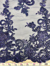Tess NAVY BLUE Polyester Floral Embroidery with Sequins on Mesh Lace Fabric by the Yard - 10216