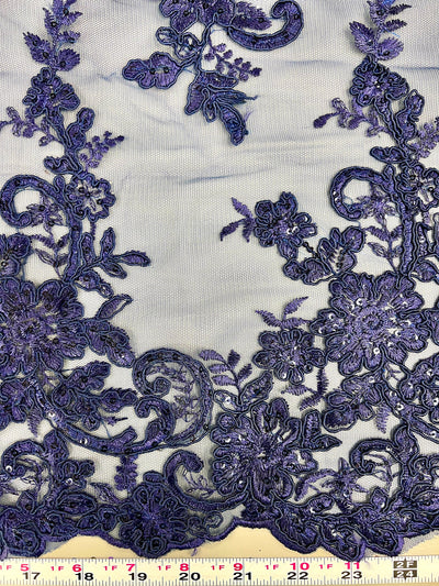 Tess NAVY BLUE Polyester Floral Embroidery with Sequins on Mesh Lace Fabric by the Yard - 10216