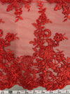 Tess RED Polyester Floral Embroidery with Sequins on Mesh Lace Fabric by the Yard - 10216