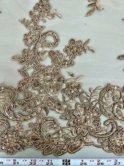 Tess TAUPE BROWN Polyester Floral Embroidery with Sequins on Mesh Lace Fabric by the Yard - 10216