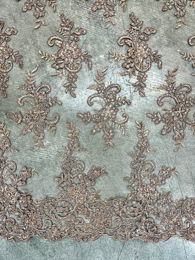 Tess TAUPE BROWN Polyester Floral Embroidery with Sequins on Mesh Lace Fabric by the Yard - 10216