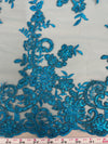 Tess TURQUOISE Polyester Floral Embroidery with Sequins on Mesh Lace Fabric by the Yard - 10216