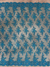 Tess TURQUOISE Polyester Floral Embroidery with Sequins on Mesh Lace Fabric by the Yard - 10216