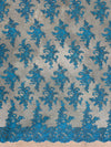 Tess TURQUOISE Polyester Floral Embroidery with Sequins on Mesh Lace Fabric by the Yard - 10216
