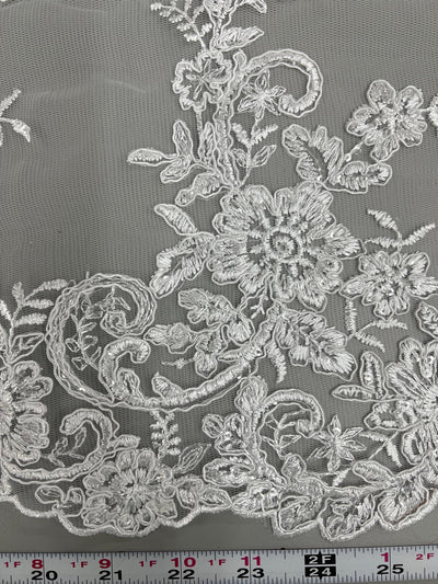 Tess WHITE Polyester Floral Embroidery with Sequins on Mesh Lace Fabric by the Yard - 10216