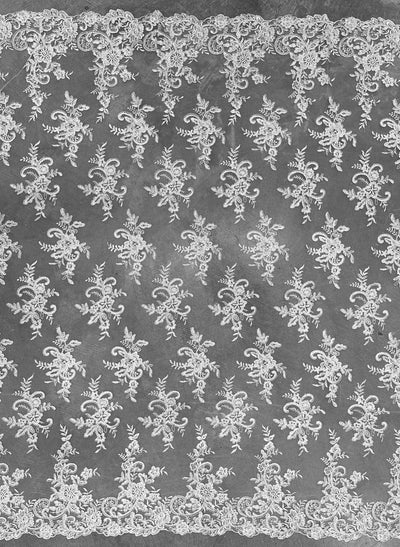 Tess WHITE Polyester Floral Embroidery with Sequins on Mesh Lace Fabric by the Yard - 10216
