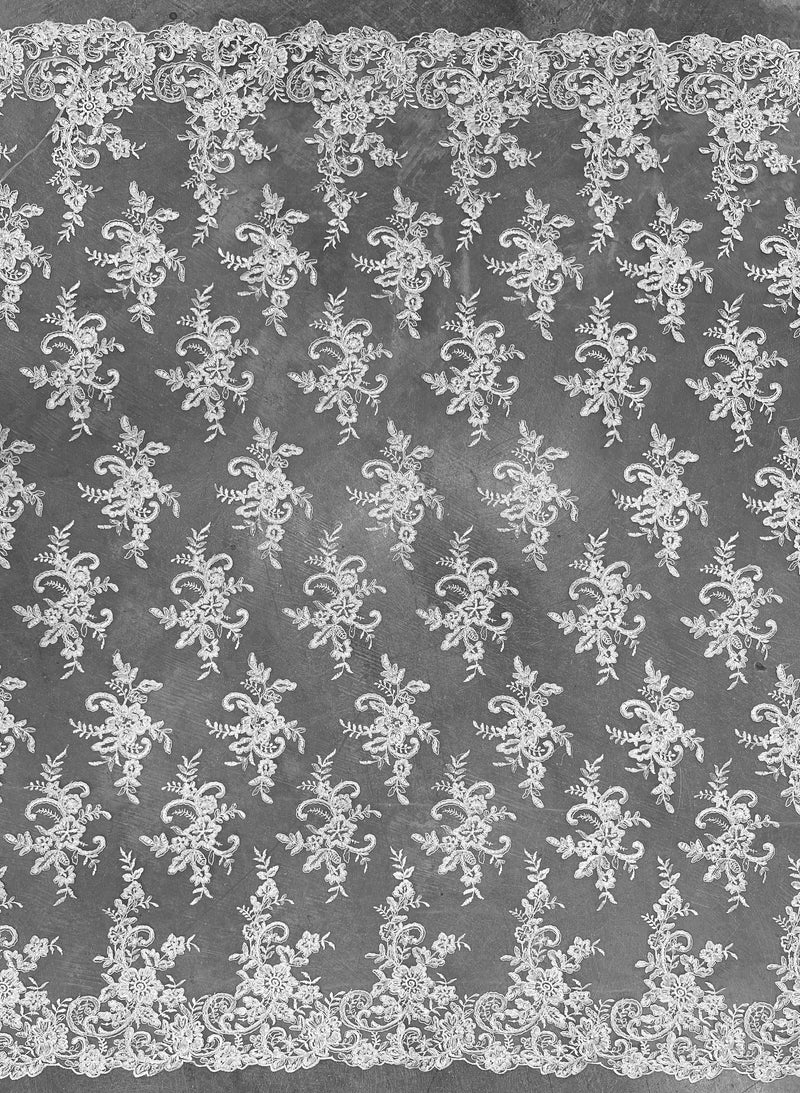 Tess WHITE Polyester Floral Embroidery with Sequins on Mesh Lace Fabric by the Yard - 10216