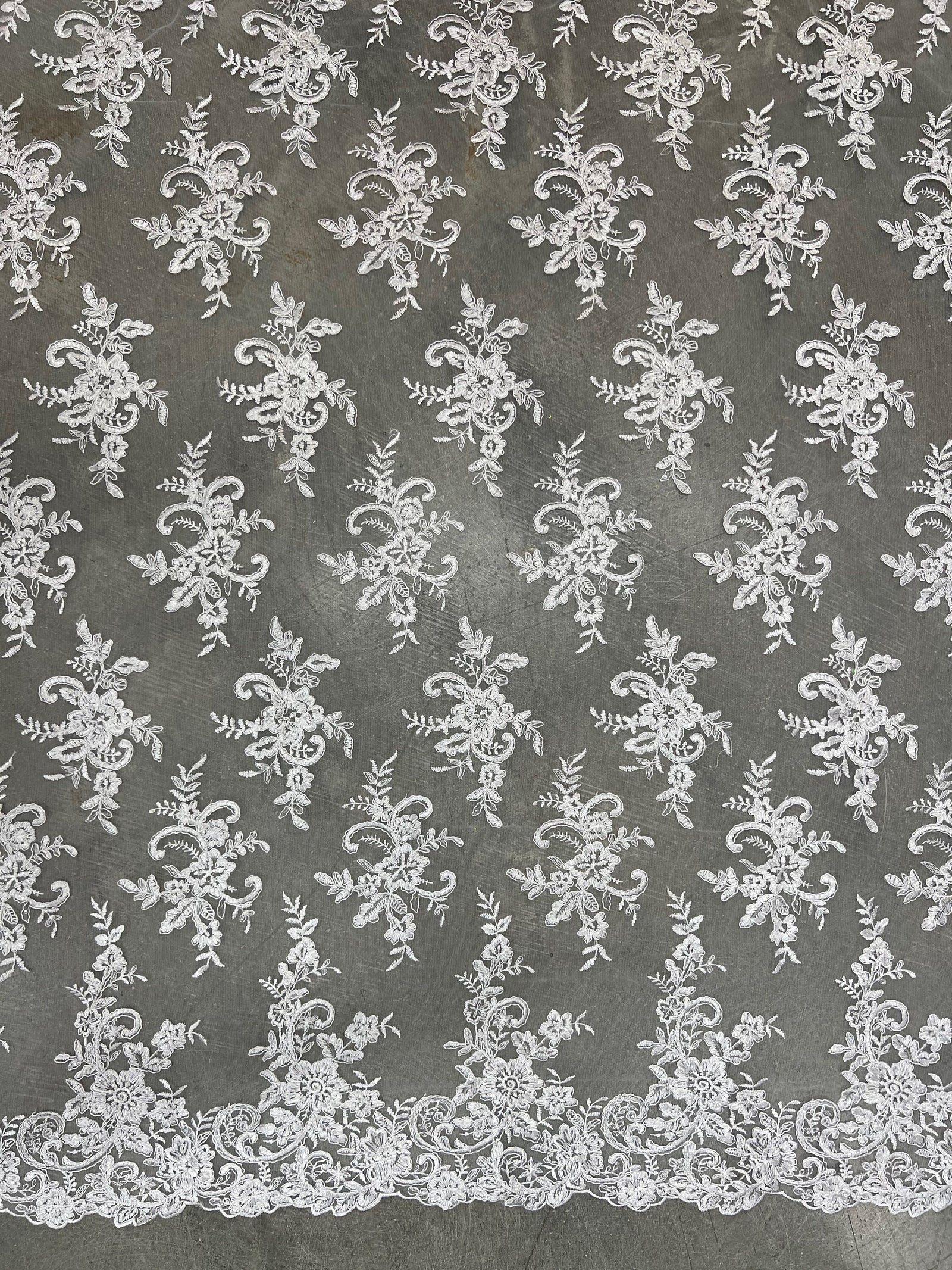 Tess WHITE Polyester Floral Embroidery with Sequins on Mesh Lace Fabric by the Yard - 10216