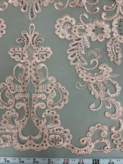 Vivian BLUSH PINK Polyester Embroidery with Sequins on Mesh Lace Fabric by the Yard for Gown, Wedding, Bridesmaid, Prom - 10003