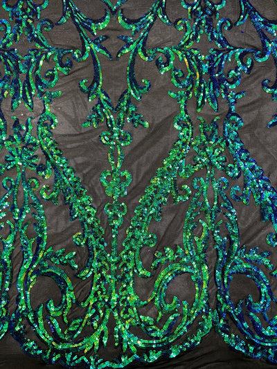 Esmeralda IRIDESCENT GREEN BLUE Mermaid Sequins on Mesh Lace Fabric by the Yard - 10102