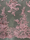 Tess PINK Polyester Floral Embroidery with Sequins on Mesh Lace Fabric by the Yard - 10216