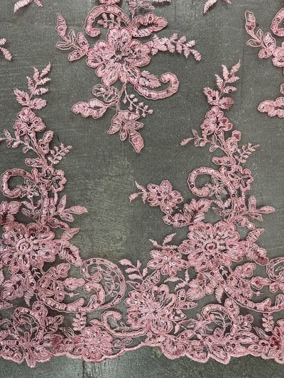 Tess PINK Polyester Floral Embroidery with Sequins on Mesh Lace Fabric by the Yard - 10216