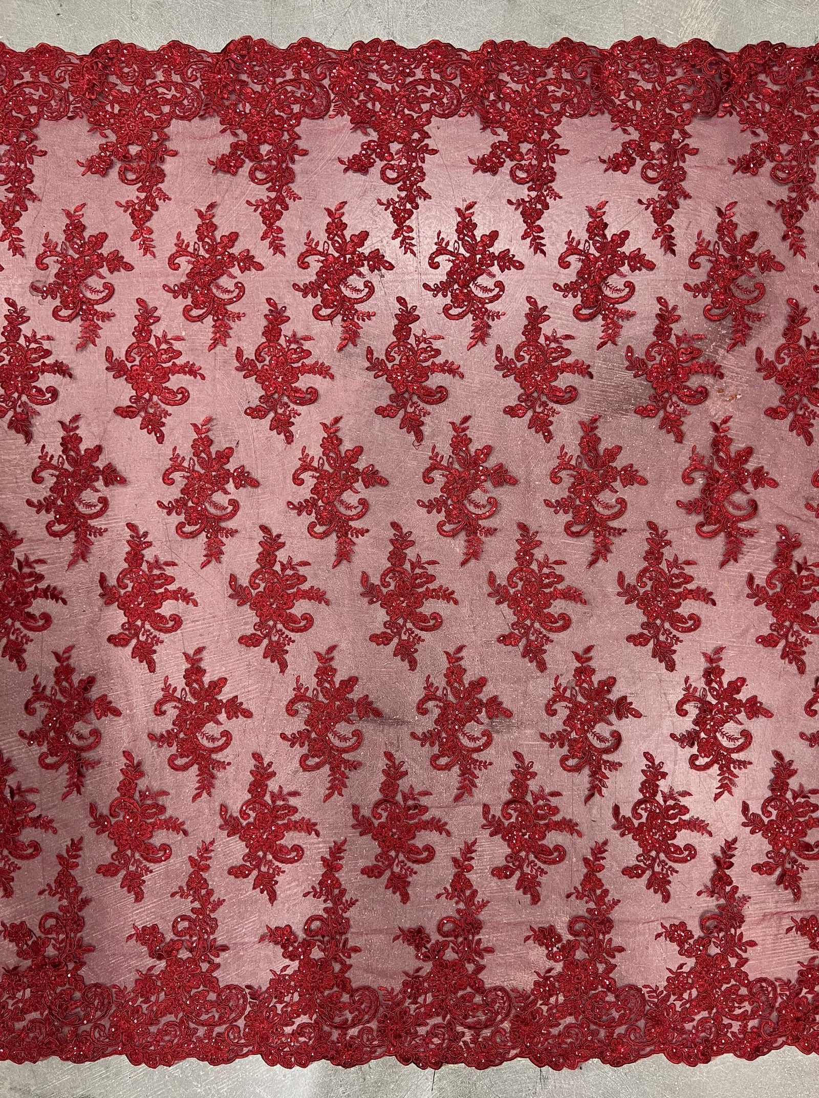 Tess BURGUNDY Polyester Floral Embroidery with Sequins on Mesh Lace Fabric by the Yard - 10216