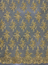 Tess GOLD Polyester Floral Embroidery with Sequins on Mesh Lace Fabric by the Yard - 10216