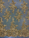 Tess GOLD Polyester Floral Embroidery with Sequins on Mesh Lace Fabric by the Yard - 10216