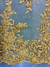 Tess GOLD Polyester Floral Embroidery with Sequins on Mesh Lace Fabric by the Yard - 10216