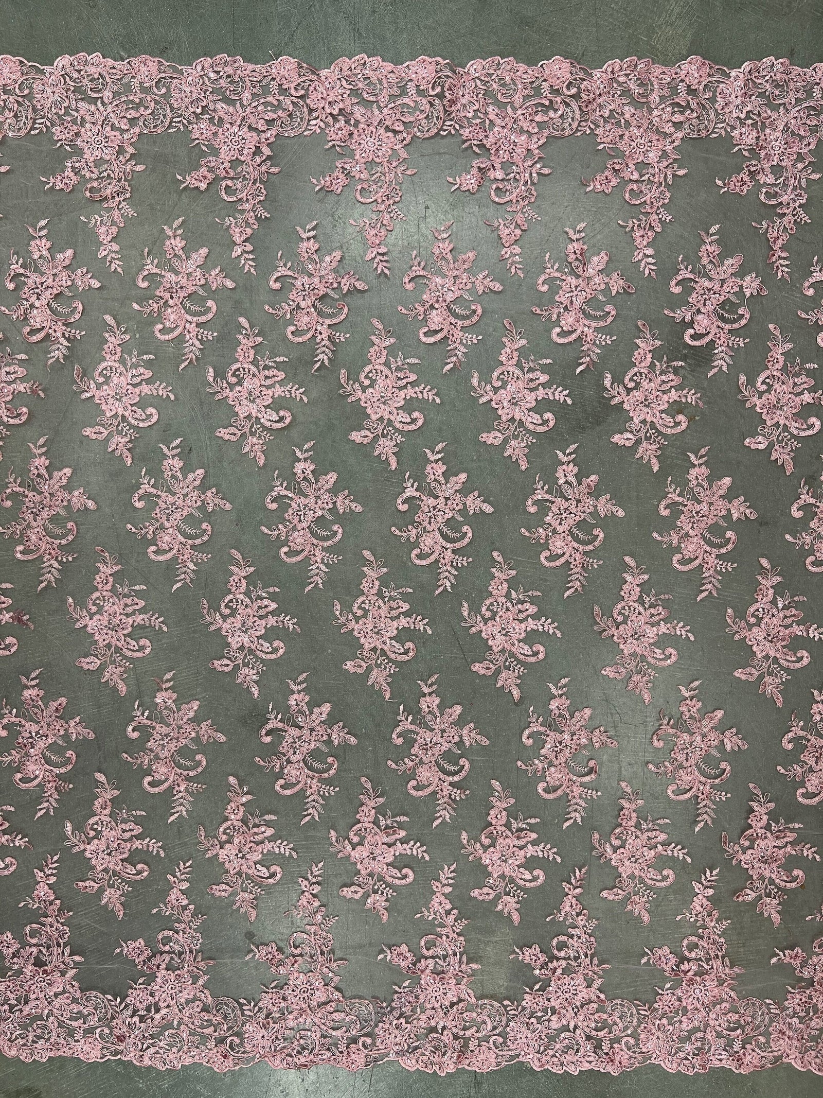 Tess PINK Polyester Floral Embroidery with Sequins on Mesh Lace Fabric by the Yard - 10216